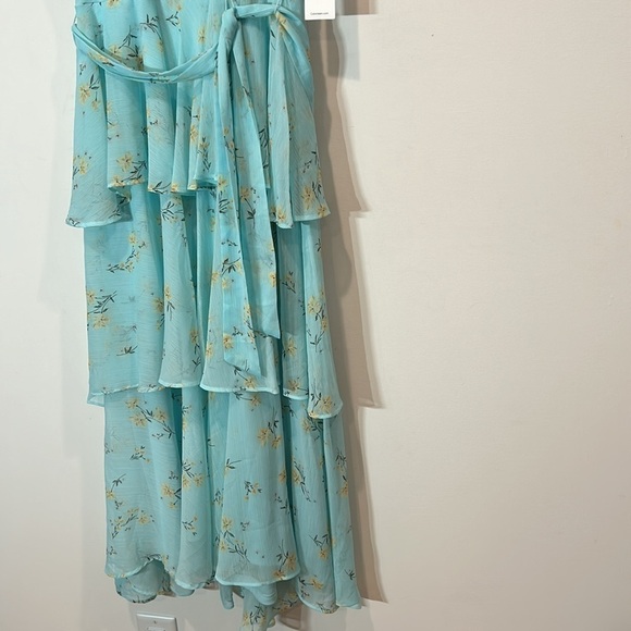 Calvin Klein Tiered Floral Pale Aqua Chiffon Boho midi  Dress size 6 women’s new - Picture 6 of 8